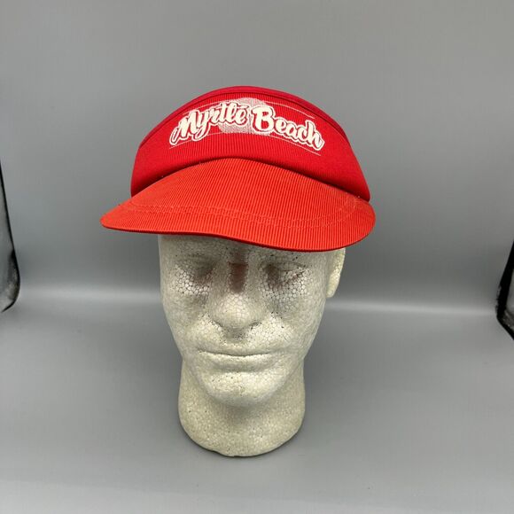 Myrtle Beach Visor‎ Hat Vintage 1980s South Carolina Red Beach Vacation Souvenir - Picture 1 of 6